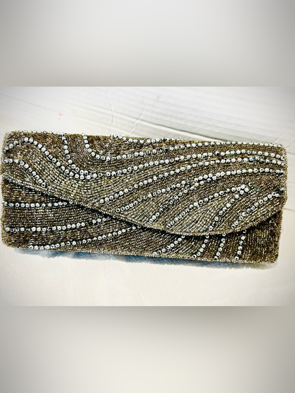 Bijoux Terner beaded silver fancy evening bag clutch prom wedding guest